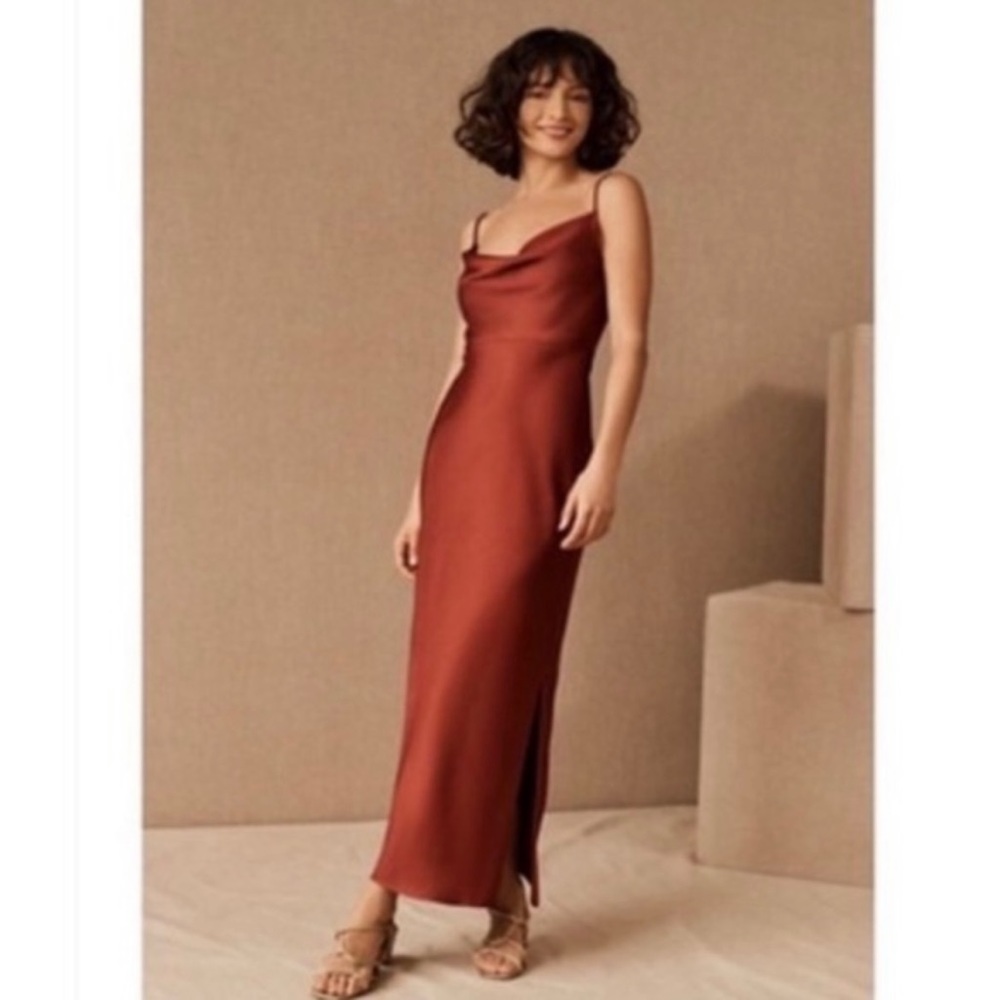 BHLDN Cali Satin Charmeuse Mid Slip Dress in Cinnamon
